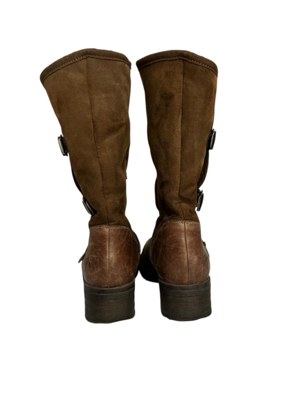 Dromedaris Brown Leather & Suede Mid-Calf Boots Buckle Strap Side Zip Comfort 42 - Picture 7 of 13